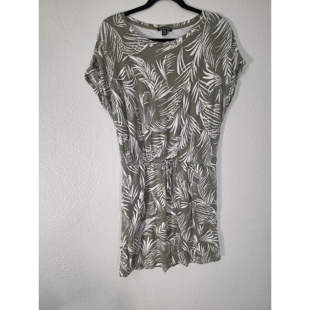 Hilary Radley Midi Dress Women M Green White Palm Print Short Sleeve Casual